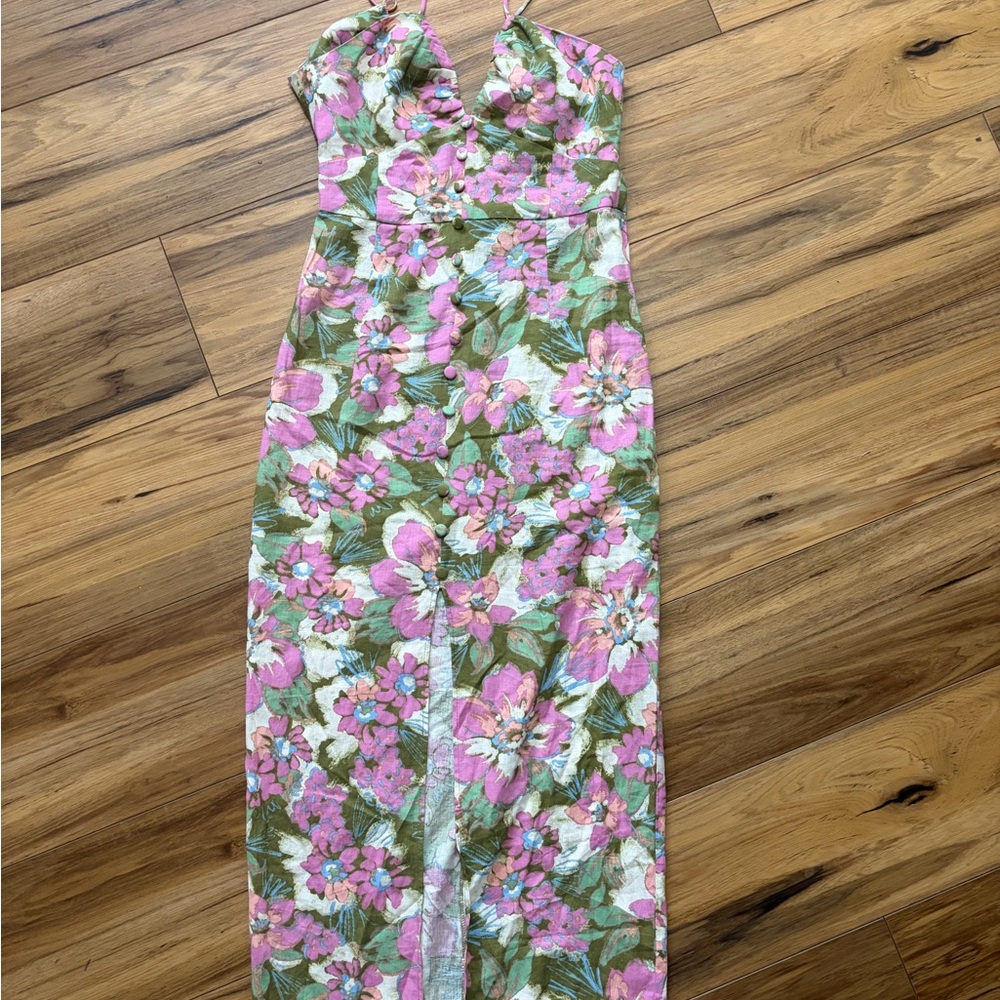 Zara Floral Midi Dress XS | Strappy Back | Front Slit | Summer - Picture 3 of 10